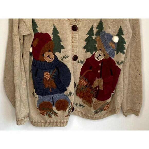 Bear Knitted Sweater Cardigan Vintage 80s Womens XL - Picture 5 of 7